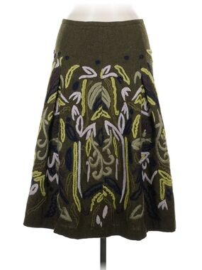 Embroidered Olive Green A-Line Skirt